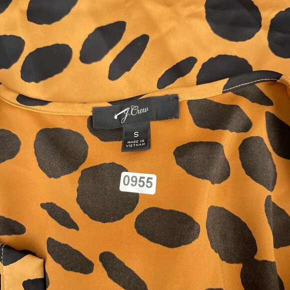 J. Crew Long Sleeve Ruffle Front Wavy Dots Popover Blouse Yellow & Black Women S - Picture 9 of 16